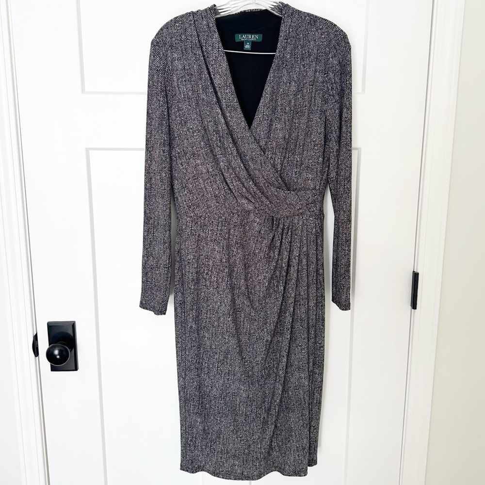 Lauren Ralph Lauren faux wrap black and white dress size 10